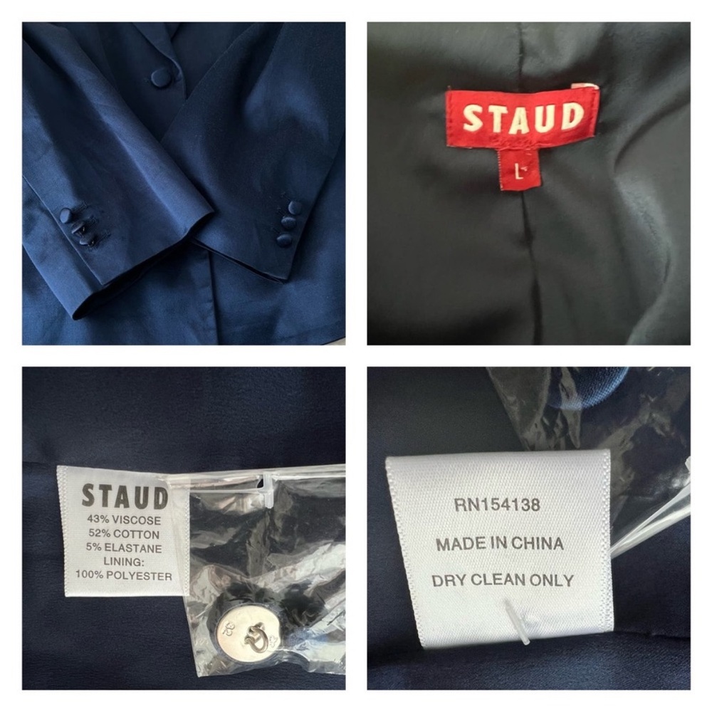 STAUD Shiny Royal Blue Satin Blazer - Picture 6 of 12
